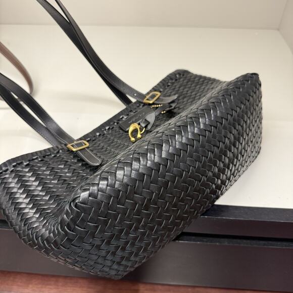 Coach Woven Leather Swing Tote Carryall Shoulder CBF83 Black - Picture 13 of 16